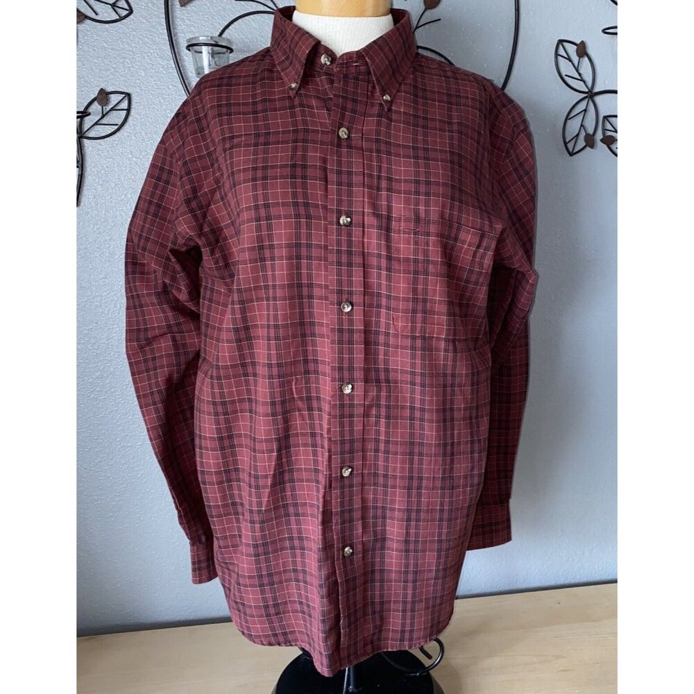 Arrow Men's Dress Shirt Size Large Button Down Plaid 16-16 1/2‎ Burgundy